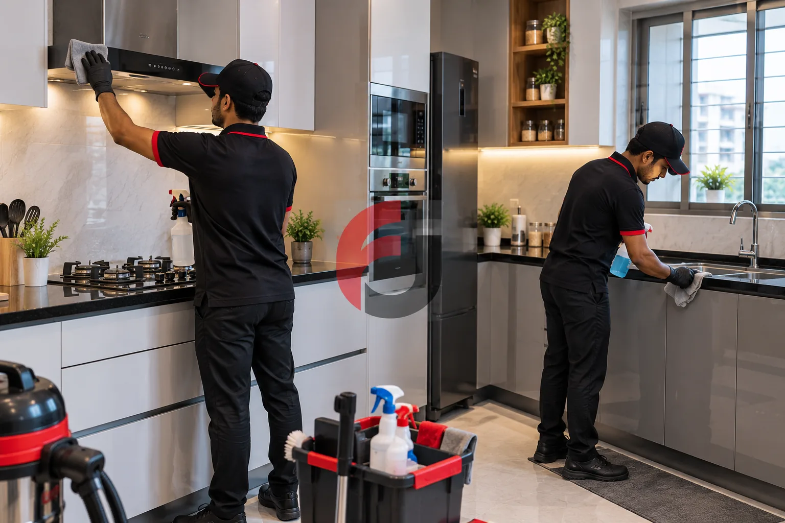 Kitchen degreasing in progress in a Bengaluru home