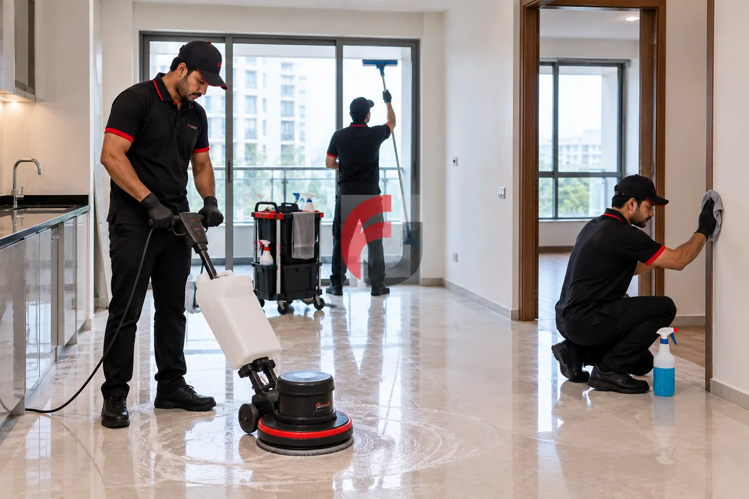Empty flat being deep cleaned for handover in Bengaluru