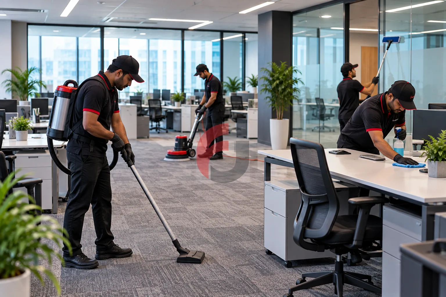 Overnight office deep cleaning in a Bengaluru tech park