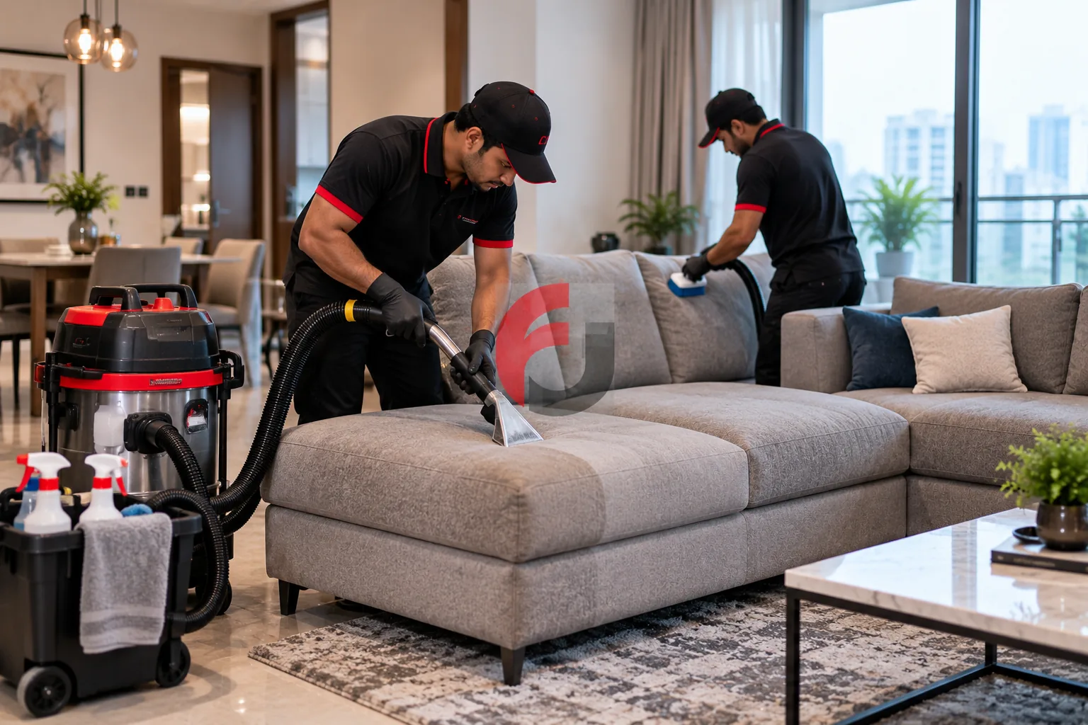 Fabric upholstery shampooing and stain extraction